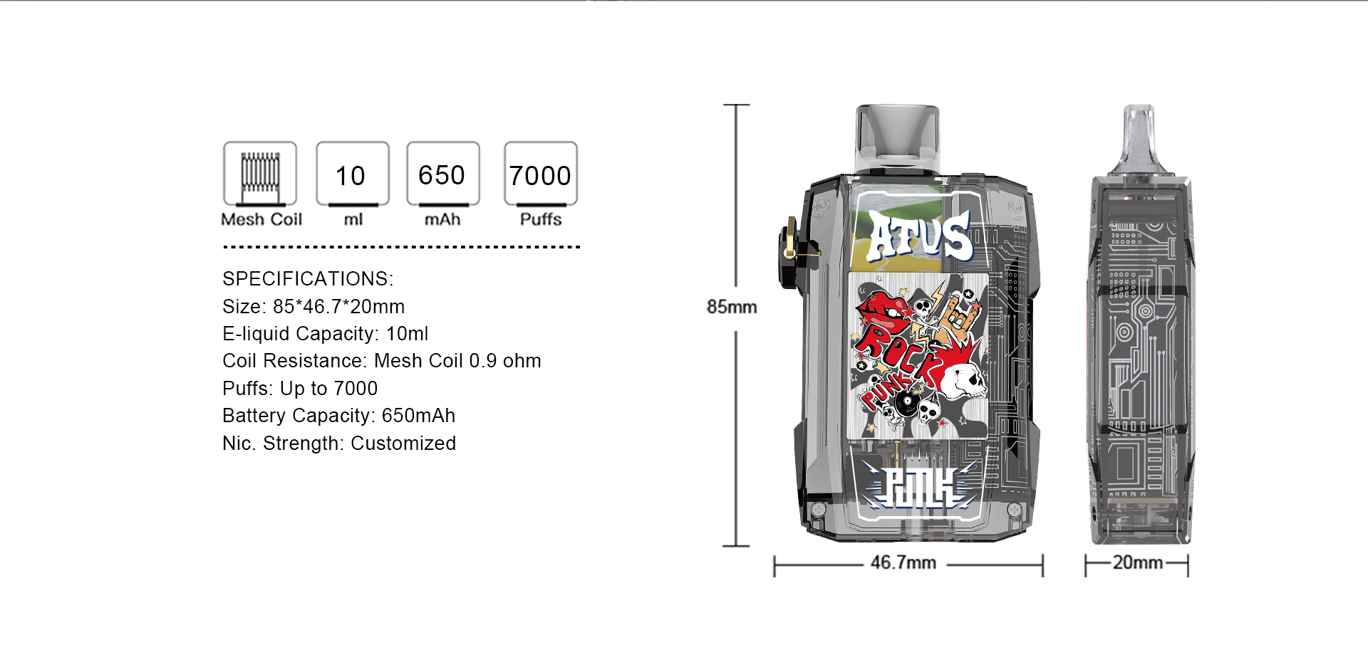 7000 Puffs Vape with rechargeable and adjustable airflow 10ml Custom Packaging Private Label Accepted ATVS EU Stock fast ship disposable pod