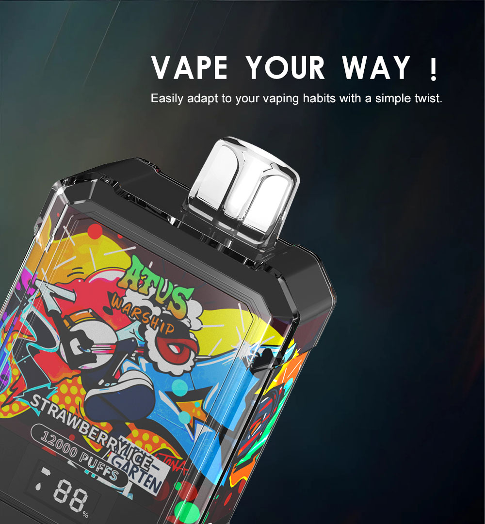 DE013A 12000 Puffs Disposable Vape with LED display screen and adjustable airflow ATVS Vape