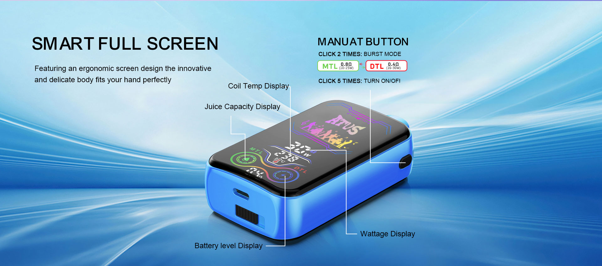 25000 Puffs Disposable Vape with Full screen rechargeable ATVS Electronic Cigarette Belgium France Retail wholesale australia vape