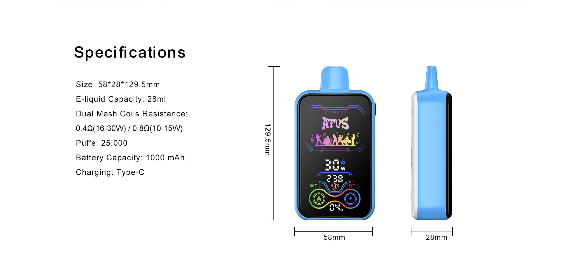 25000 Puffs Disposable Vape with Full screen rechargeable ATVS Electronic Cigarette Belgium France Retail wholesale australia vape
