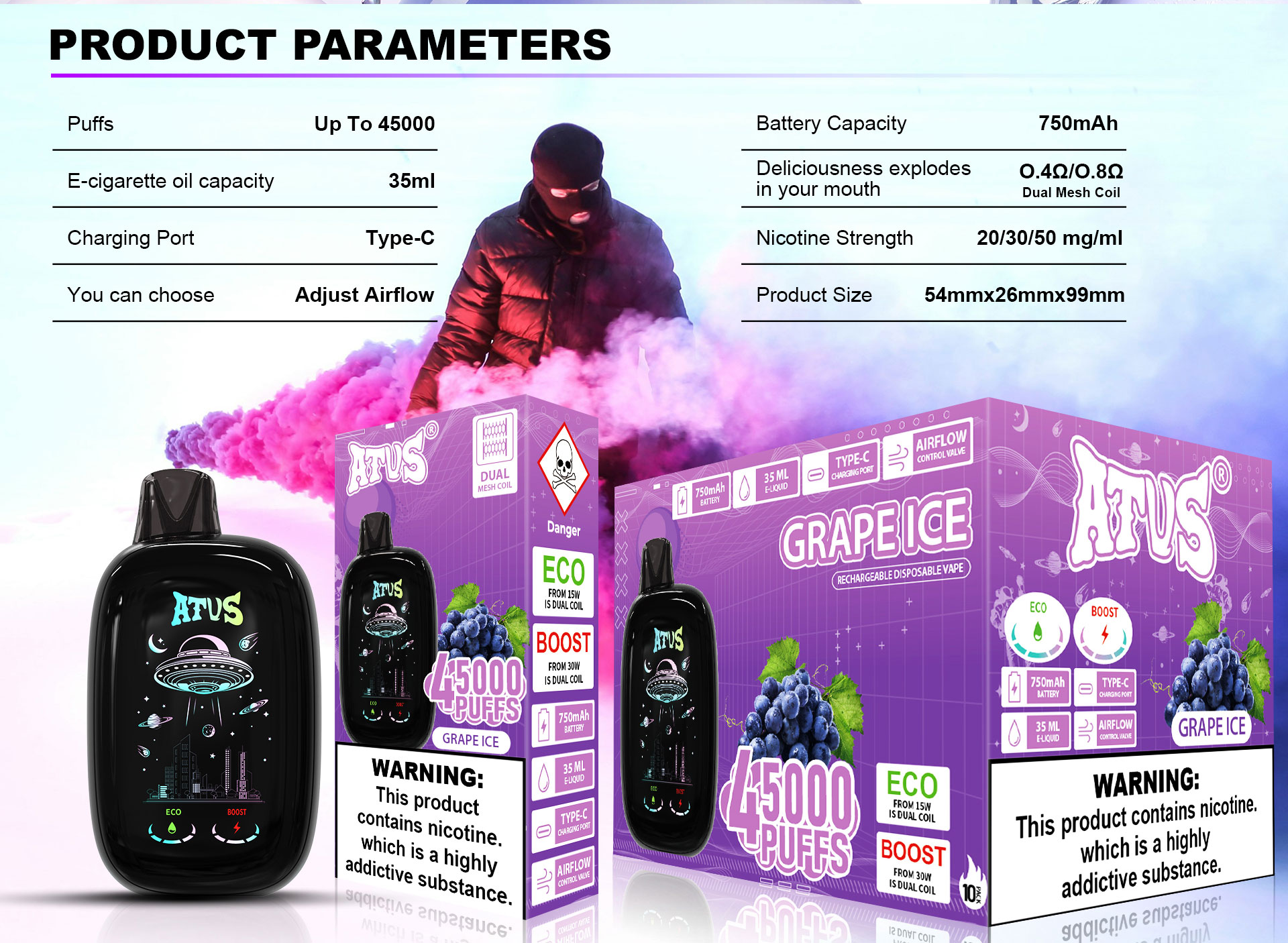45000 puff Fruit Flavor Disposable Vape 750mAh Battery Vape 30K Puff